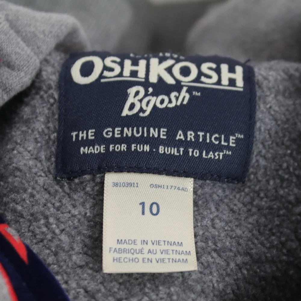 OshKosh B'Gosh Gray Blue & Red‎ Long Sleeve Zip Up Hoodie Sweater Kids Size 10
